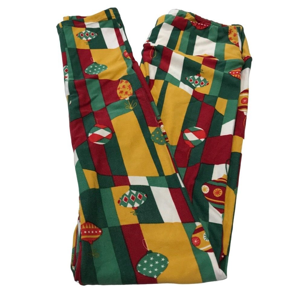 LuLaRoe pants One size Holiday stretch High rise leggings‎ Christmas Green red